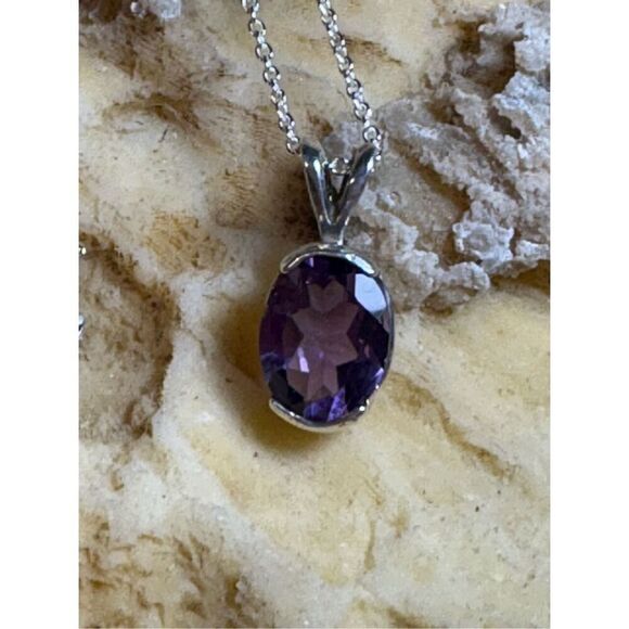 Amethyst Sterling Silver Necklace, Pendant, 18”, NEW, Handmade, Artisan - Picture 1 of 6
